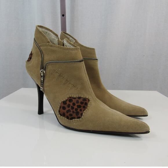 Steve Madden Heels 9.5 Tan Pointed Toe Heels Leather Cheetah Print Cut Outs - Picture 1 of 15